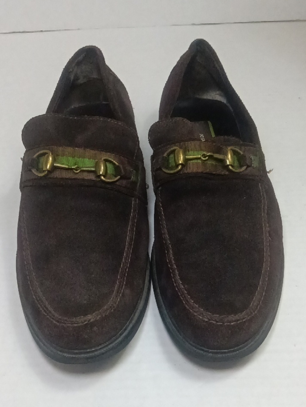 Joseph Abboud Brown Suede Slip-On Loafers with Brass Bit Accent